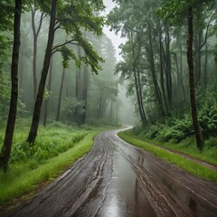 Obraz premium Misty Forest Road