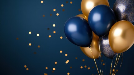 Festive celebration with gold and blue balloons for events and parties