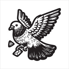 illustration vector of pigeon drawn in black white 