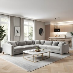 Modern Grey Sectional Sofa in Open Plan Living Room