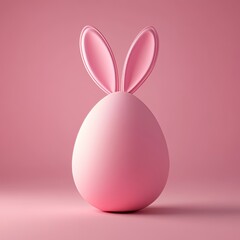 Fototapeta premium A simple Easter egg design with rabbit ears, against a pastel pink background. 3D rendering with a minimalistic approach