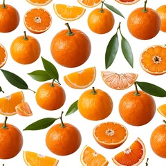 Fresh Oranges and Leaves Seamless Pattern