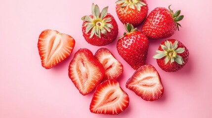 Juicy Red Strawberries on Pink Background: A Delightful Summer Treat