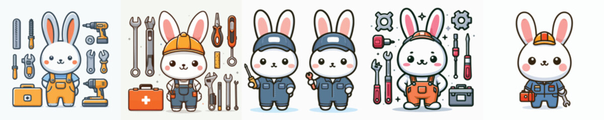 Vector rabbit wearing a workshop worker costume