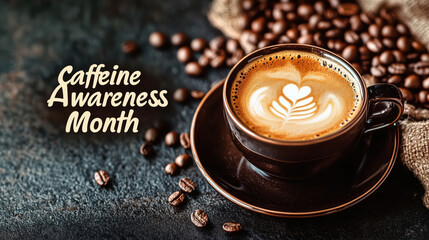 Cappuccino cup with elegant latte art for National Caffeine Awareness Month 