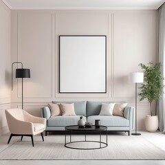 Modern Living Room Interior Design with Blank Canvas Mockup