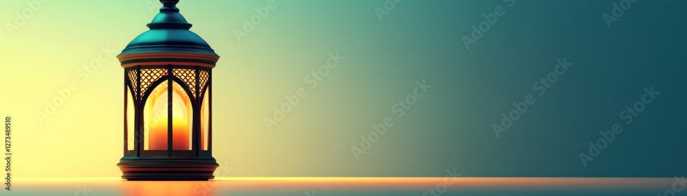 Poster ornate lantern glows softly against a blurred background gradient
