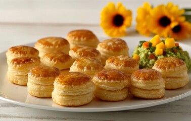 Vol-au-vents made from puff pastry, shaped like Easter bunnies, and filled with mango and avocado