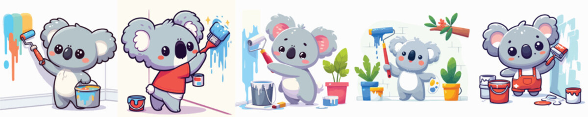 vector set of koalas painting the wall