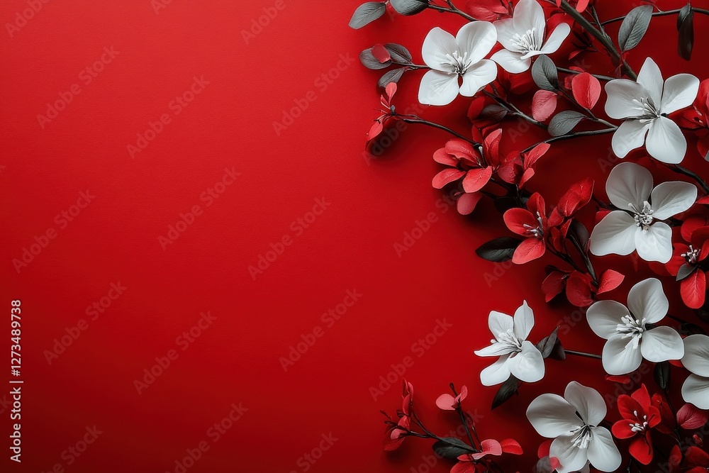 Aufkleber colorful floral arrangement with red background suitable for various artistic uses and design projec