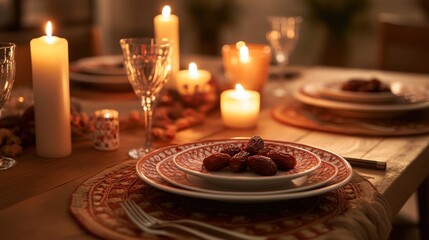 Naklejka premium Romantic Dinner Setting with Dates and Candles