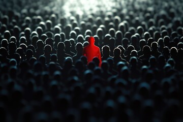 Person isolated from group, highlighting difference