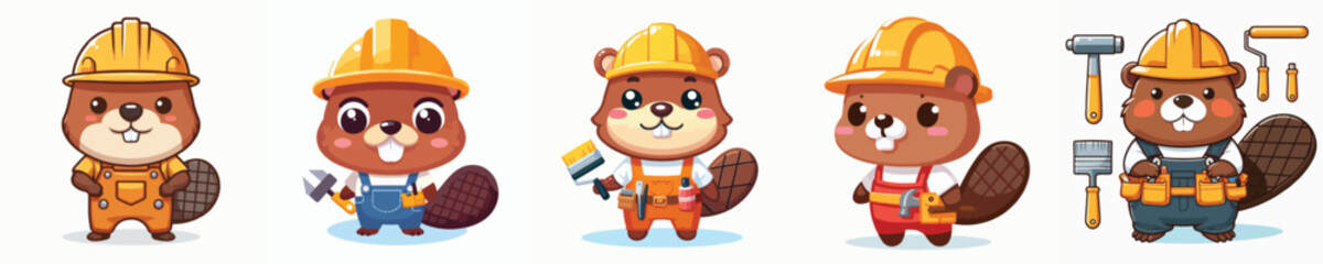 vector set of cute otters painting the wall