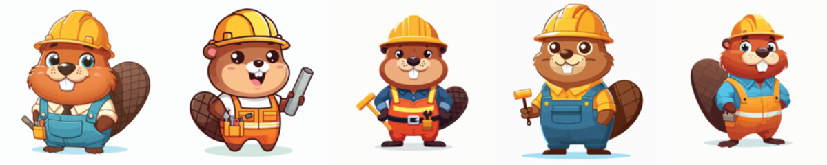 vector set of cute otters painting the wall