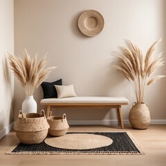 Bohemian Chic Interior Design with Pampas Grass and Woven Baskets