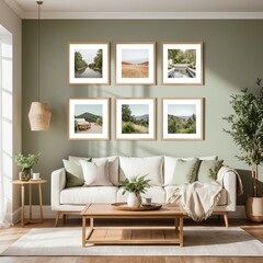 Obraz premium Serene Living Room with Landscape Prints