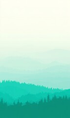 Fototapeta premium Teal Forest Landscape Minimalist Mountain Illustration Wallpaper Background