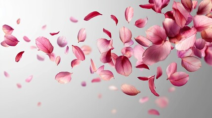Pink petals flying isolated on transparent background for nature or romance-themed designs