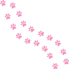 Animal paw prints, including cat and dog pink footprints.Cat and dog footprints following curved path, vector illustration © Fred Estúdio