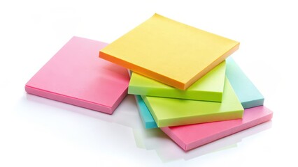 Stack of Pastel Sticky Notes on White Background
