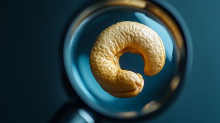 Fototapeta premium Cashew nut presented within a reflecting glass.
