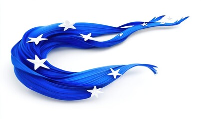 Flowing blue hair adorned with white stars, set against a clean white background, ideal for creative design