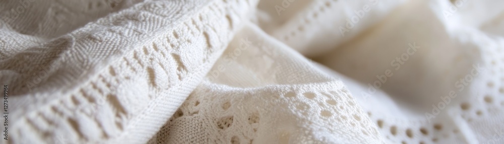 Poster creamy white textured fabric displaying delicate eyelet detailing pattern