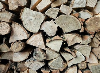 Close up photo of dark colored firewood. Natural background with plenty of texture, pile of firewood, firewood, wood