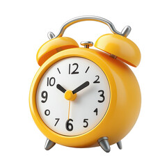 3D illustration of yellow alarm clock with bells isolated on transparent background.png