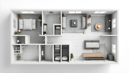 Modern Two-Bedroom Apartment Floor Plan, Top View