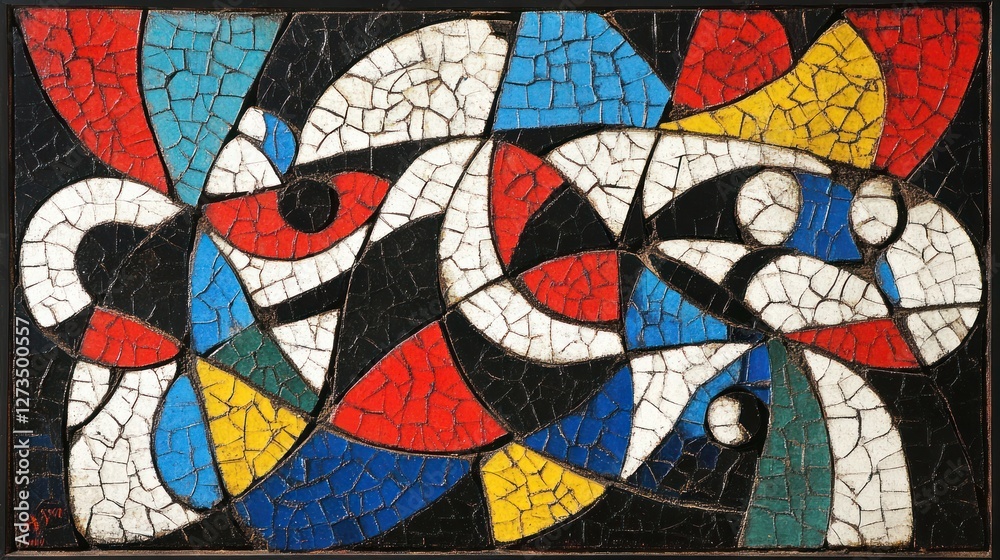 Aufkleber Colorful abstract geometric mosaic art with black background filling spaces
