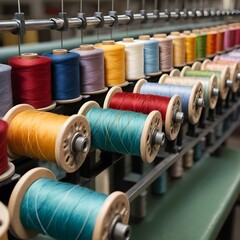 Colorful Threads on Industrial Sewing Machine