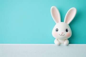 Obraz premium A charming Easter bunny peeks out from a corner of green grass against a blue sky backdrop, with ample space for text or a product.