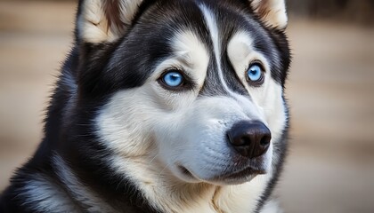 Obraz premium Siberian Husky Dog Portrait with Striking Blue Eyes