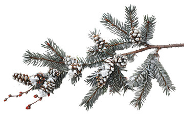 pine branch with snow isolated on white