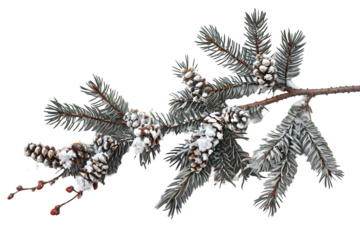 pine branch with snow isolated on white