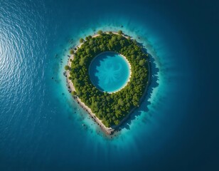 A green island in the shape of a location pin marker surrounded by blue water. Depicts location, travel, and nature. Ideal for eco-tourism, navigation, or design projects.