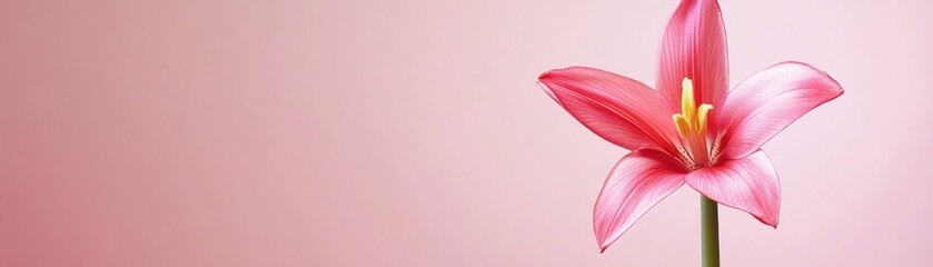 Isolated pink tulip flower against a pastel pink background
