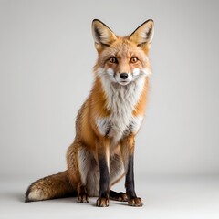 Fototapeta premium Red Fox Sitting on Gray Background