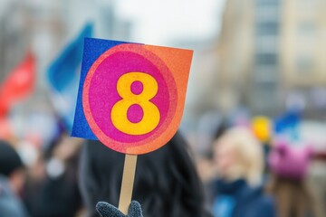A person holds a sign with the number eight, perfect for counting or numerology themes