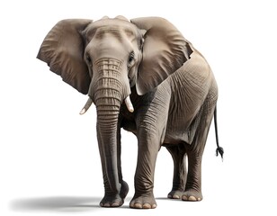 Fototapeta premium African Elephant, Front View, Isolated on White