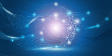 Abstract Purple and Dark Blue Futuristic Modern Style Cloud Computing, Networks Structure, Telecommunications Concept Design, Network Connections with Transparent 3D Wavy Mesh - Vector Illustration