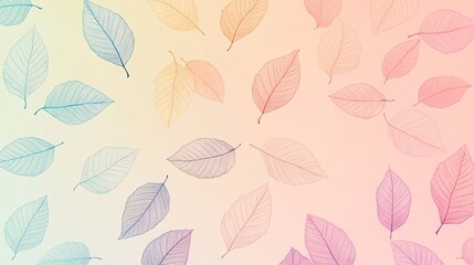 A minimalist background with single-color outline leaves scattered on a soft pastel gradient canvas