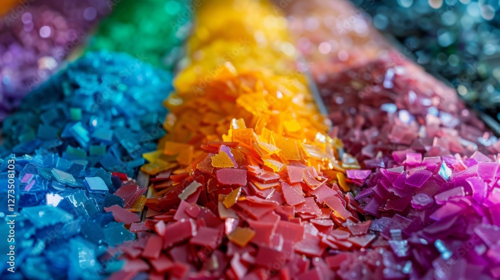 Aufkleber Assorted vibrant plastic chips are displayed in neat rows, showcasing an array of colors from deep blue to bright yellow and red, illuminated by natural light in an art studio.
