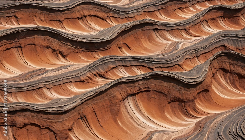Poster wavy rock formation. reddish-brown layers. geological wonder. natural artistry. earth's beauty. undu