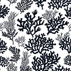 Seaweed and Coral Seamless Pattern: An Elegant Black and White Underwater Design