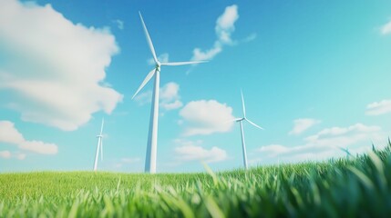 Serene Green Meadow with Wind Turbines: A Symbol of Sustainable Energy and Environmental Harmony