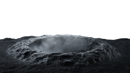Volcanic crater with steam rising from the center isolated on transparent white background