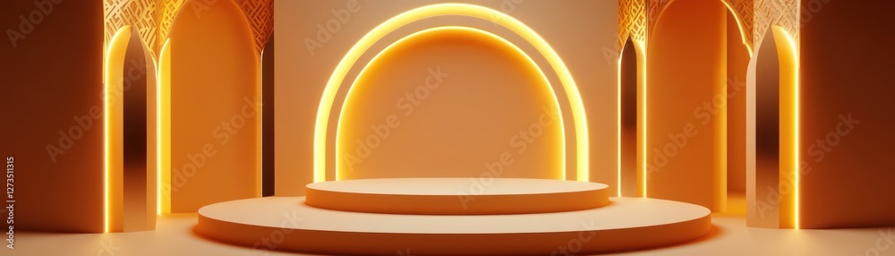 Aufkleber golden archways illuminate circular product display platform