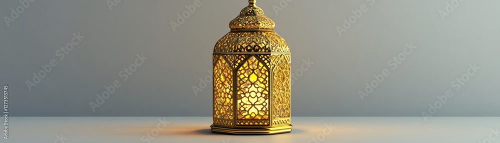 Poster Illuminated Golden Lantern With Intricate Design